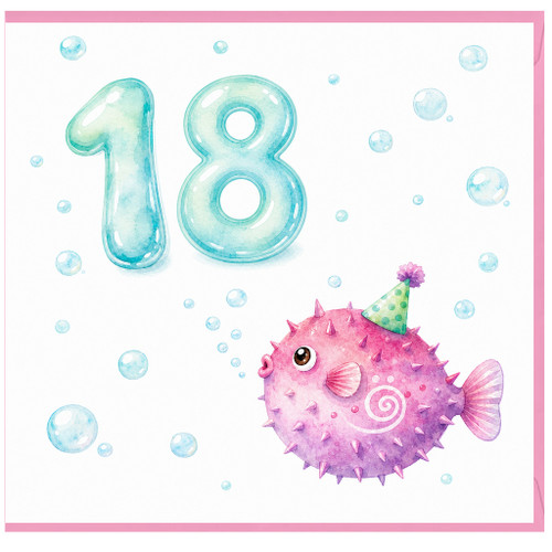 18th Birthday Card, Cute Pufferfish Underwater Party Design
