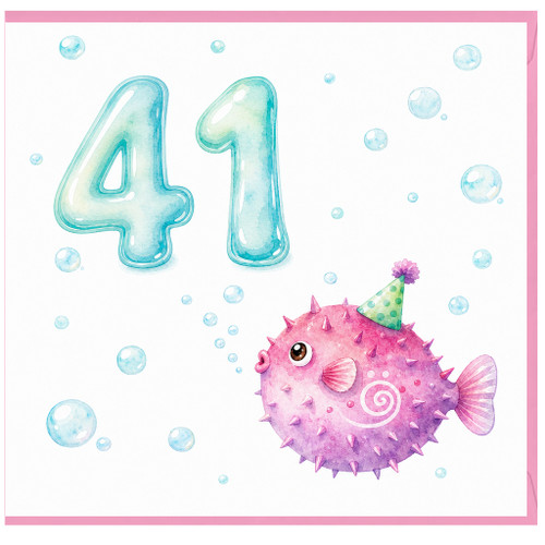 41st Birthday Card, Cute Puffer Fish Party Card