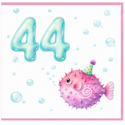 44th Birthday Card, Cute Puffer Fish Birthday Card