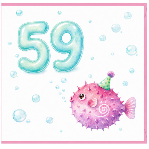 59th Birthday Card, Cute Pufferfish Party Card