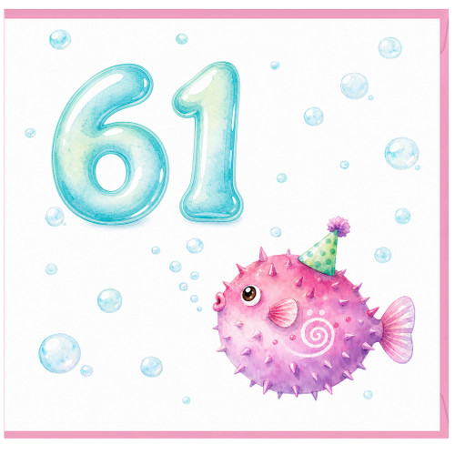 61st Birthday Card, Cute Pufferfish Design