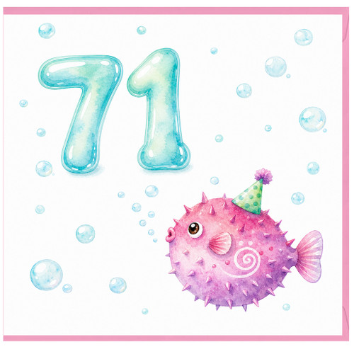 71st Birthday Card, Cute Puffer Fish Underwater Design