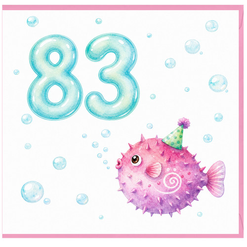83rd Birthday Card, Cute Pufferfish Underwater Party Design