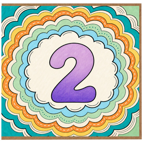 2nd Birthday Card, Colourful Rainbow Number 2 Card