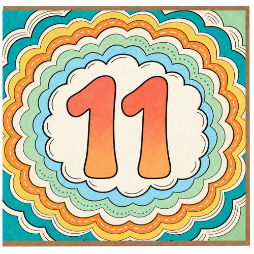 11th Birthday Card, Colourful Number 11 Birthday Card