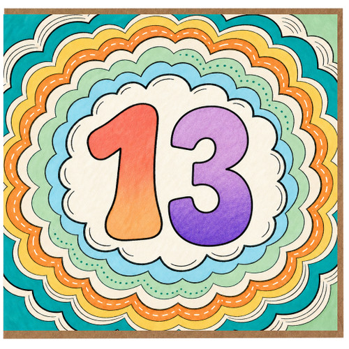 na 13th Birthday Card, Colourful Retro Style Number 13 Card