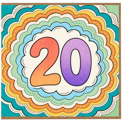 20th Birthday Card, Colourful Retro Number 20 Card