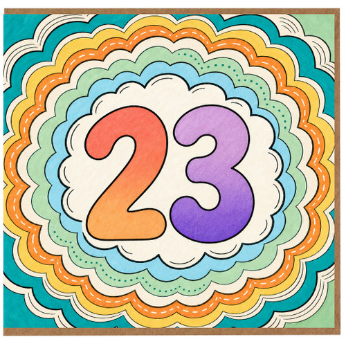 23rd Birthday Card, Colourful Retro Rainbow Number 23 Card