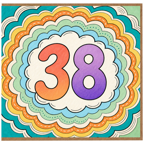 na 38th Birthday Card, Colourful Rainbow Number 38 Card