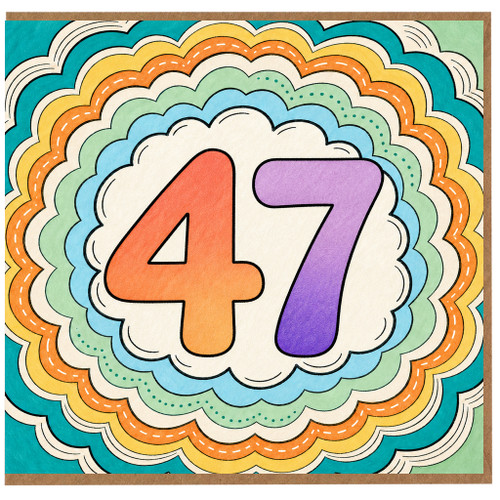 na 47th Birthday Card, Colourful Retro Rainbow Design