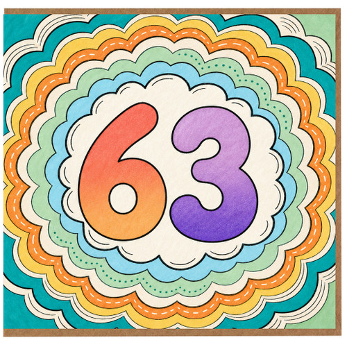 63rd Birthday Card, Retro Rainbow Number 63 Birthday Card