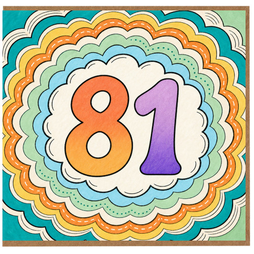 81st Birthday Card, Colourful Hand - Drawn Number 81 Card