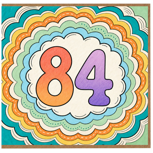 84th Birthday Card, Colourful Retro Number 84 Card