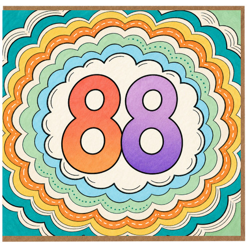 88th Birthday Card, Colourful Retro Rainbow Number 88 Card