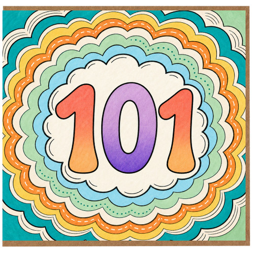 101st Birthday Card, Colourful Retro Number Card