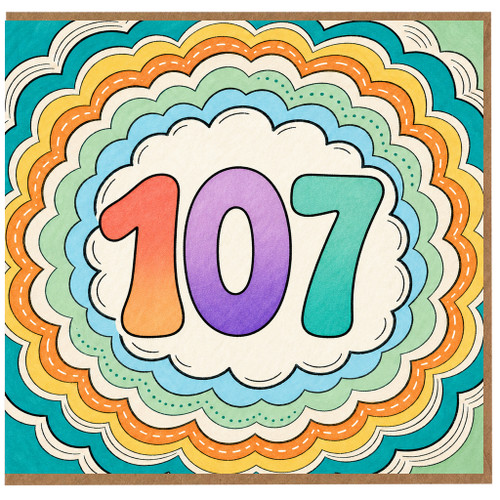 107th Birthday Card, Colourful Rainbow Number 107 Card