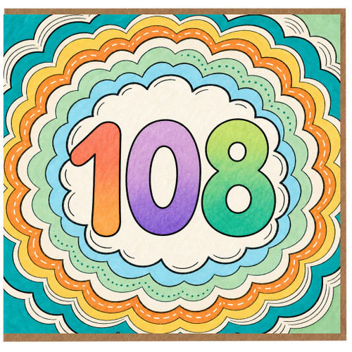 108th Birthday Card, Colourful Rainbow Number Card