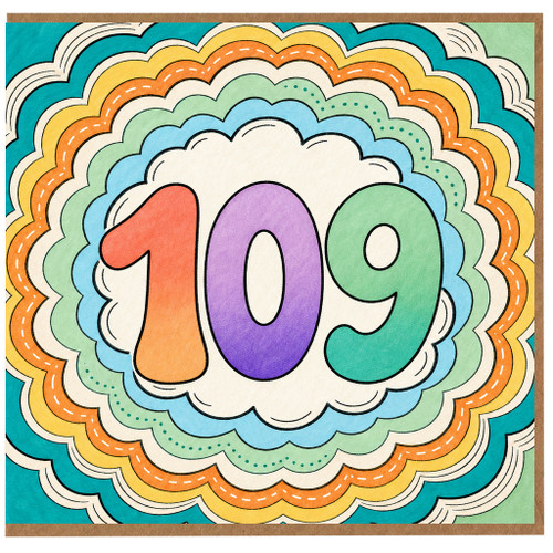 109th Birthday Card, Colourful Retro Rainbow Design