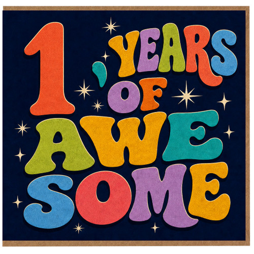 1st Birthday Card, 1 Years of Awesome Retro Typography Card