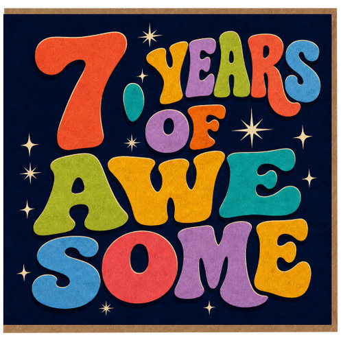 7th Birthday Card, 70 Years of Awesome Retro Colourful Card