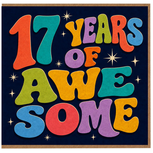 17th Birthday Card, 17 Years of Awe Some Retro Typography Card