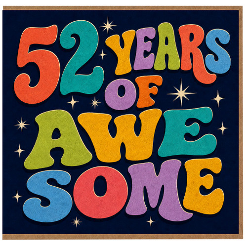 52nd Birthday Card, 52 Years of Awe Some Retro Rainbow Greeting Card