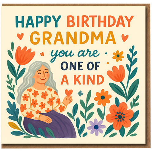 Grandma Birthday Card - You Are One of a Kind - Cute Floral Illustration - Grandmother Birthday Card from Grandchildren, Daughter or Son - Happy Grandma