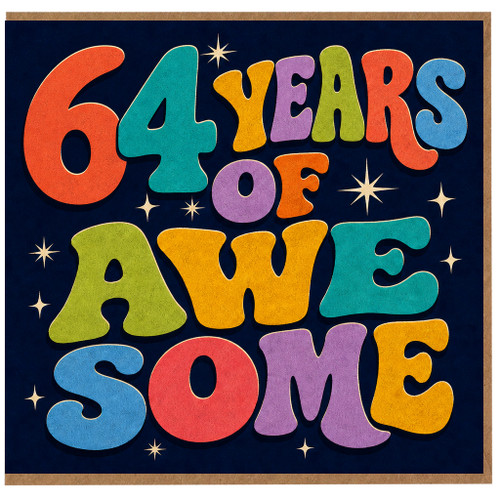64th Birthday Card, 64 Years of Awesome Retro Colourful Card