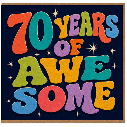 70th Birthday Card, 70 Years of Awesome Retro Colourful Design