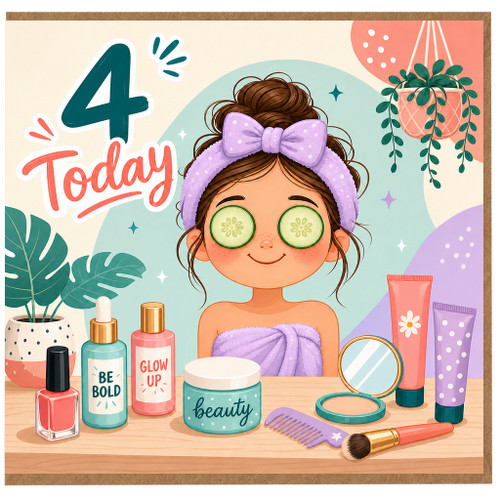 4th Birthday Card, Cute Spa and Beauty Theme Birthday Card