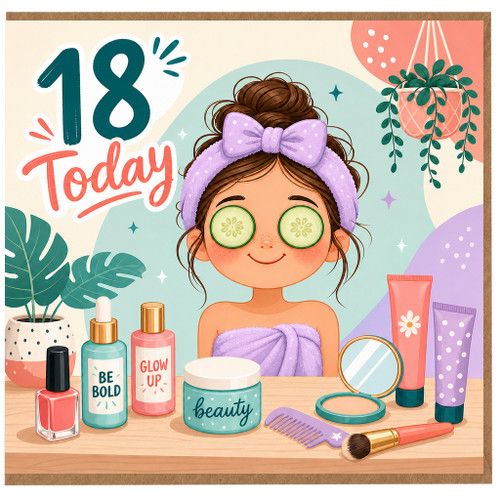 18th Birthday Card, 18 Today Beauty Skincare Illustration Card