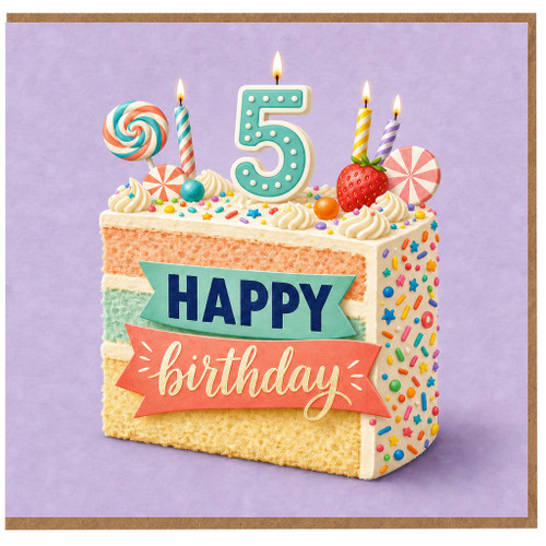 5th Birthday Card, Happy Birthday Cake Design