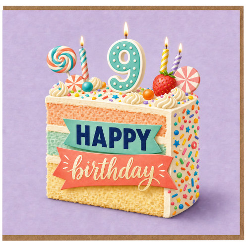 9th Birthday Card, Happy Birthday Cake Design