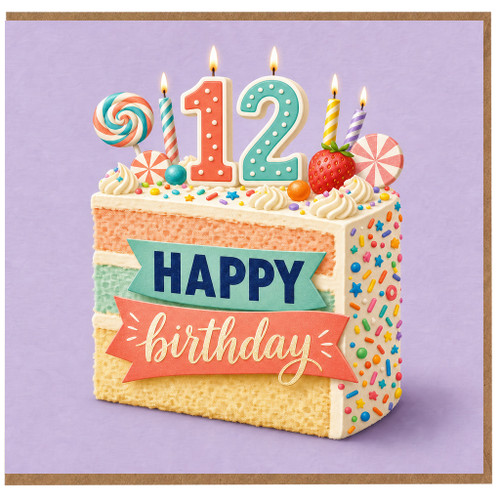 12th Birthday Card, Happy Birthday Cake Design Card