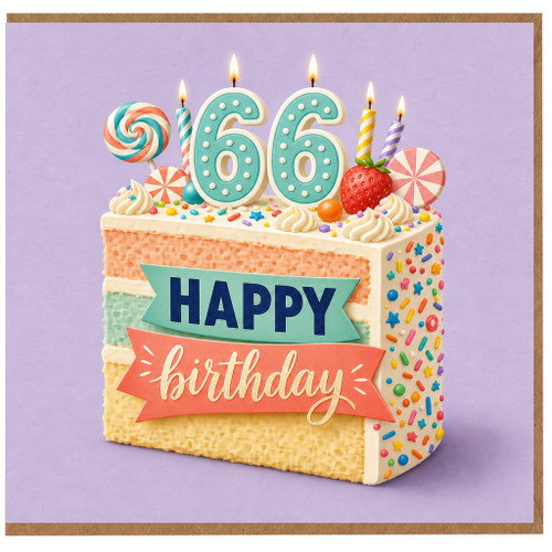 66th Birthday Card, Happy Birthday Cake Design
