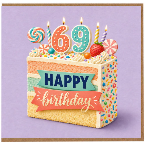 69th Birthday Card, Happy Birthday Cake Card