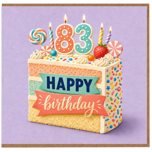 83rd Birthday Card, Happy Birthday Cake Design