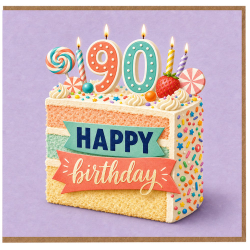 90th Birthday Card, Happy Birthday Cake Design
