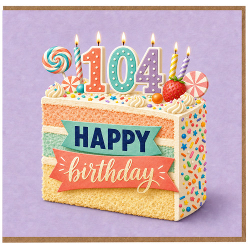 na 104th Birthday Card, Happy Birthday Cake Design Card