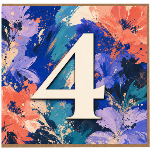 na 4th Birthday Card, Floral Number 4 Birthday Card