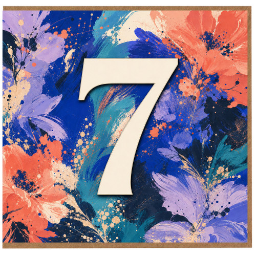 7th Birthday Card, Colourful Floral Number 7 Card