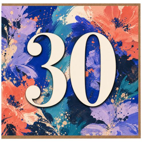30th Birthday Card, Abstract Floral Design