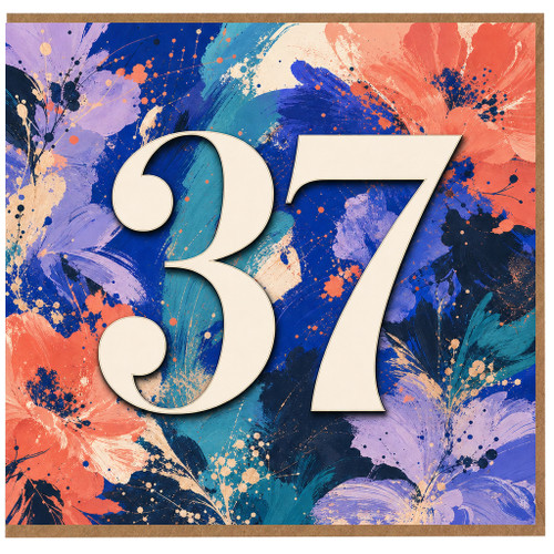 37th Birthday Card, Bold Abstract Floral Design