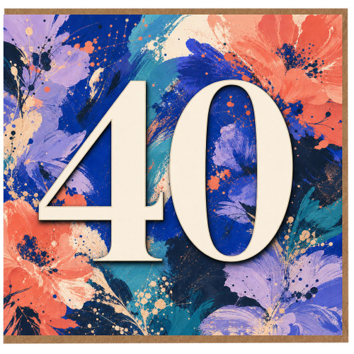 40th Birthday Card, Floral Abstract Number 40 Card