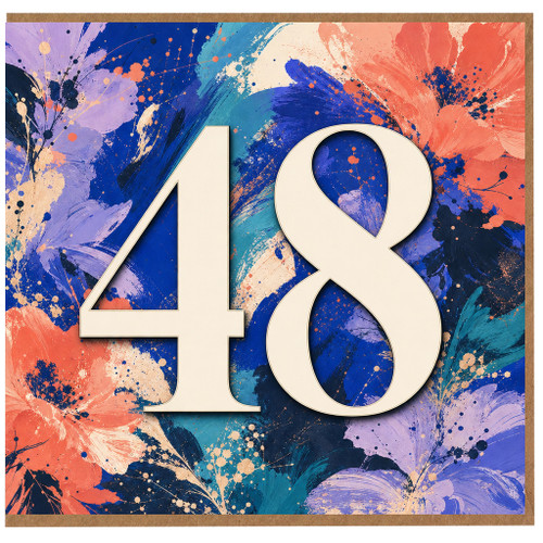 48th Birthday Card, Bold Abstract Floral Number 48 Design