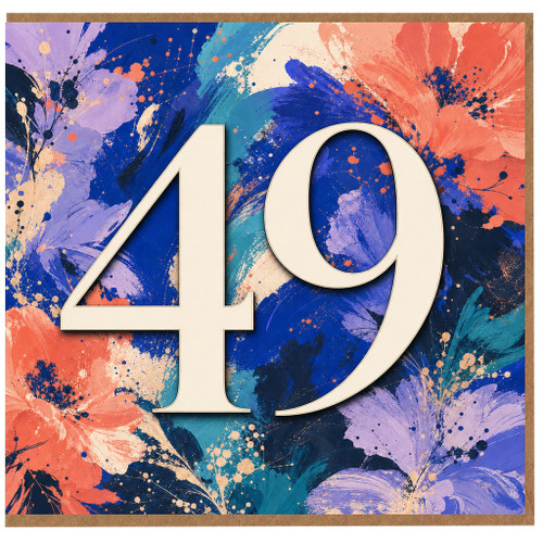 49th Birthday Card, Colourful Floral Abstract Number 49 Card