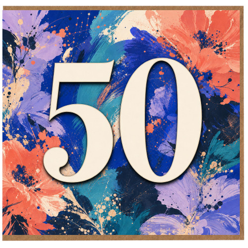 50th Birthday Card, Floral Number 50 Birthday Card