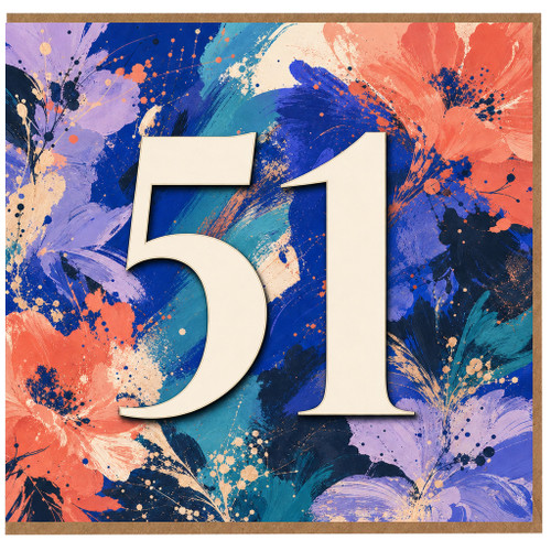 51st Birthday Card, Bold Floral Number 51 Card