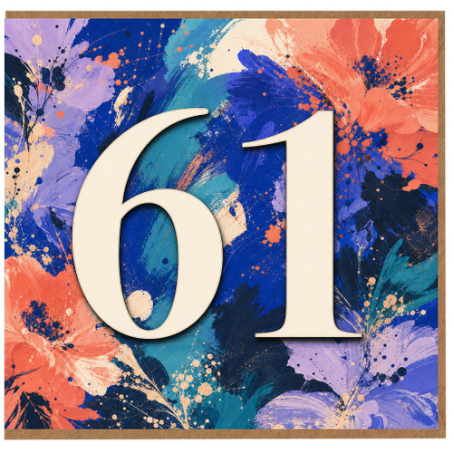 61st Birthday Card, Bold Abstract Floral 61 Birthday Card