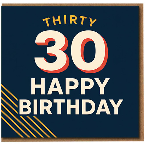 30th Birthday Card - Thirty 30 Happy Birthday - Modern Bold Typography Milestone Greeting Card for Him or Her